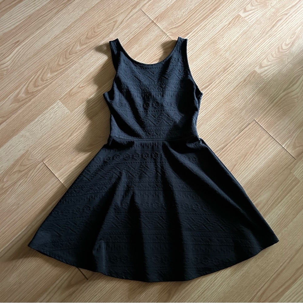 Ginger G Black Patterned Fit and Flare Mini Dress Small